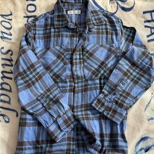 Zara Blue and Brown Plaid Button-Down Shirt size 10